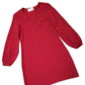 Gold Pearls Embellished Women's Red Dress